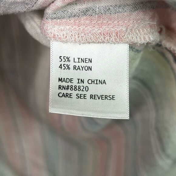 Tahari Multicolor Stripe Split Neck 3/4 Sleeve Linen Rayon Blouse Women's Sz 1X - Picture 8 of 14